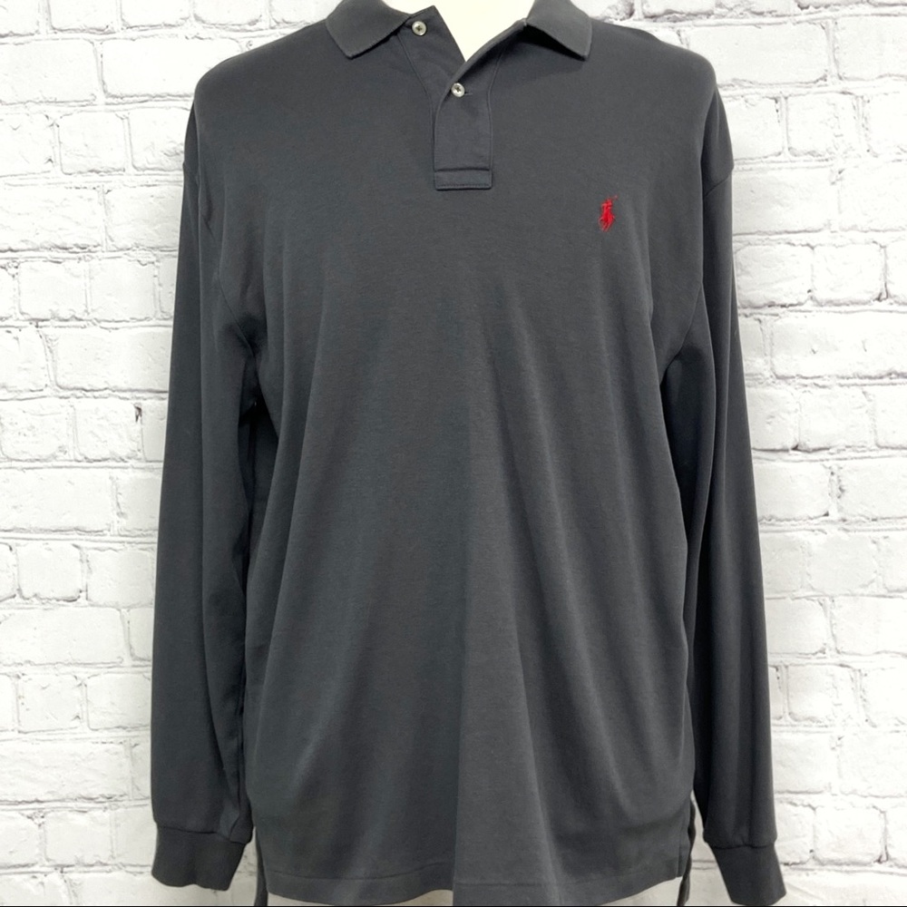 Polo long sleeve polo shirt charcoal gray large